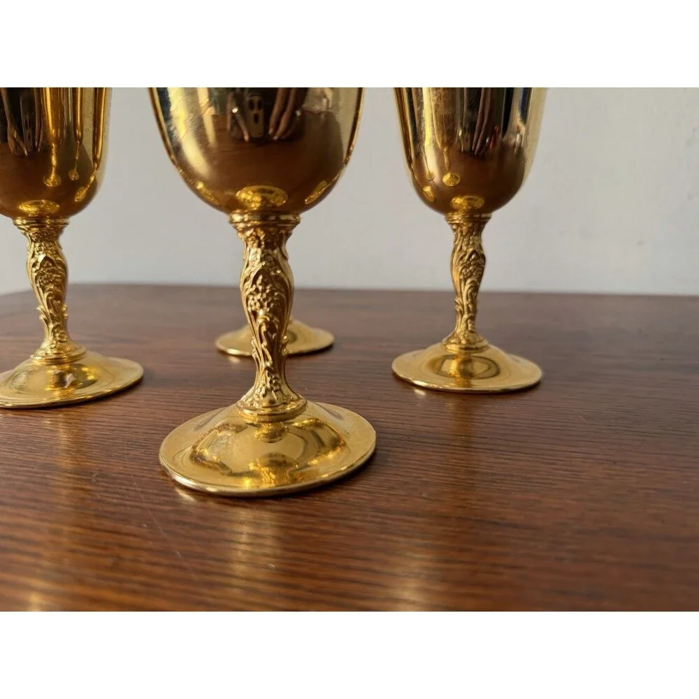 Set of 4 Vintage 24K Gold Plated Liqueur Cordial Goblets International Silver Co
